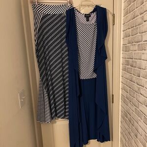 Three piece blue and white striped maxi skirt ensemble sz: M
